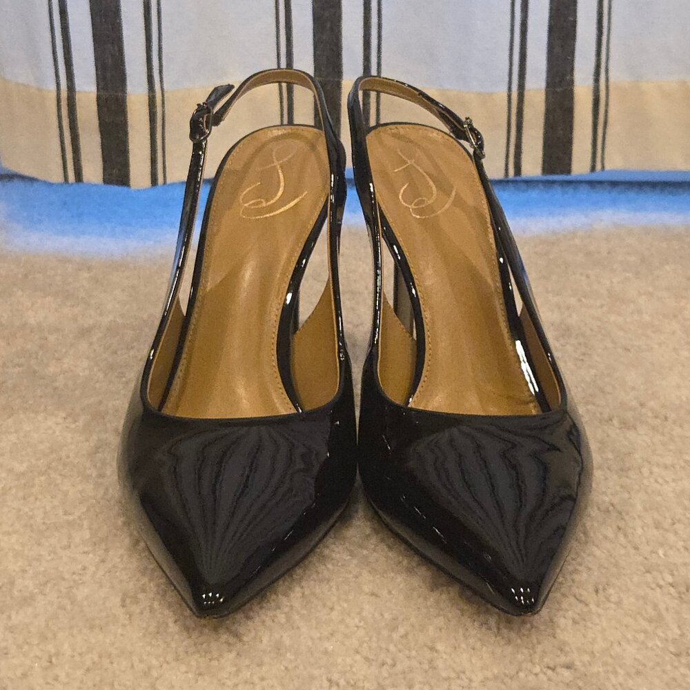 Sam Edelman Hazel Sling Black Patent Slingback Pumps 13 - Picture 3 of 7